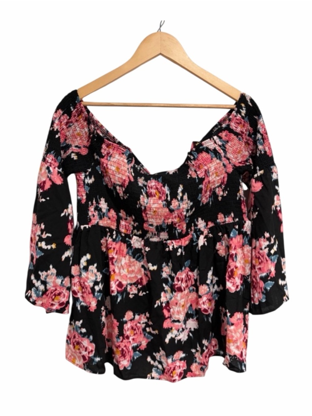 2/$30 torrid Women’s Challis Smocked Babydoll Cold Shoulder Top Blouse Floral